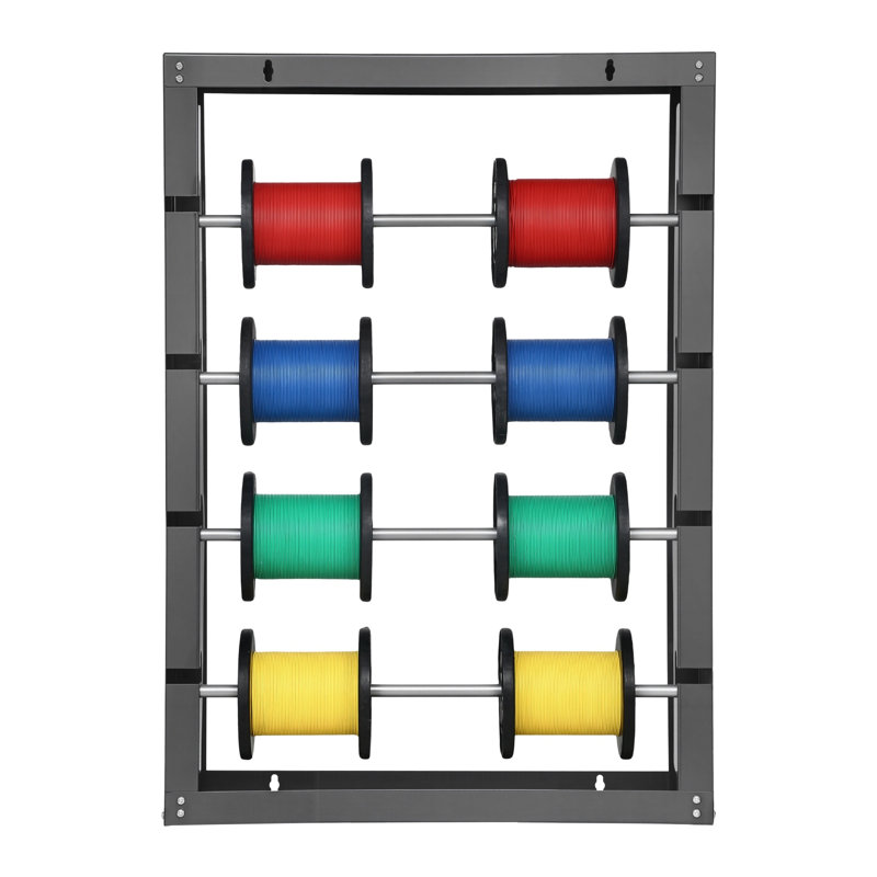 Porte-bobine mural en métal avec 4 tiges réglables - Porte-bobine de câble métallique robuste pour l'organisation de garage et d'atelier