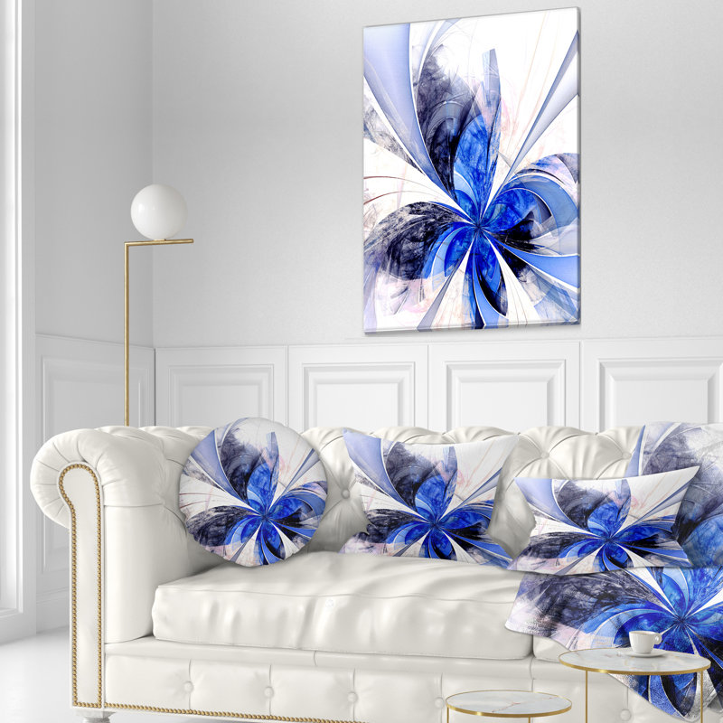 Coussin lombaire en fleur symétrique floral, Bleu / Blanc