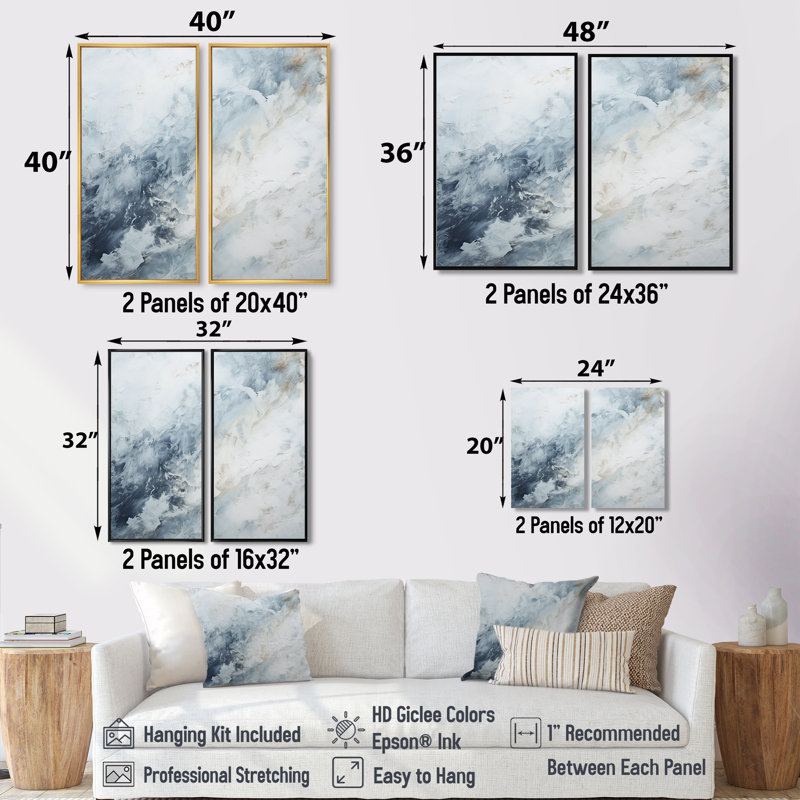 Art mural bleu surdimensionné bleu et blanc, Black, 36" H x 48" W, Impression encadrée flottante