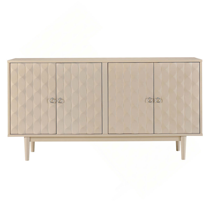 Buffet de rangement en bois avec portes à motif convexe et 2 poignées argentées, Amande