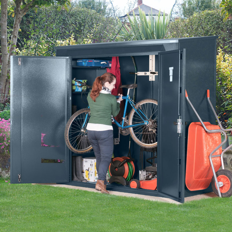Trojan Plus 7 ft. W x 3 ft. D Apex Metal Tool Shed, Grey, 7 ft. W x 3 ft. D