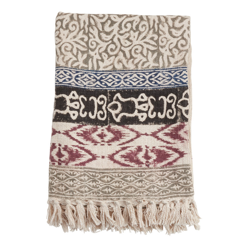Reversible Multicolor Cotton Block Print Throw Blanket