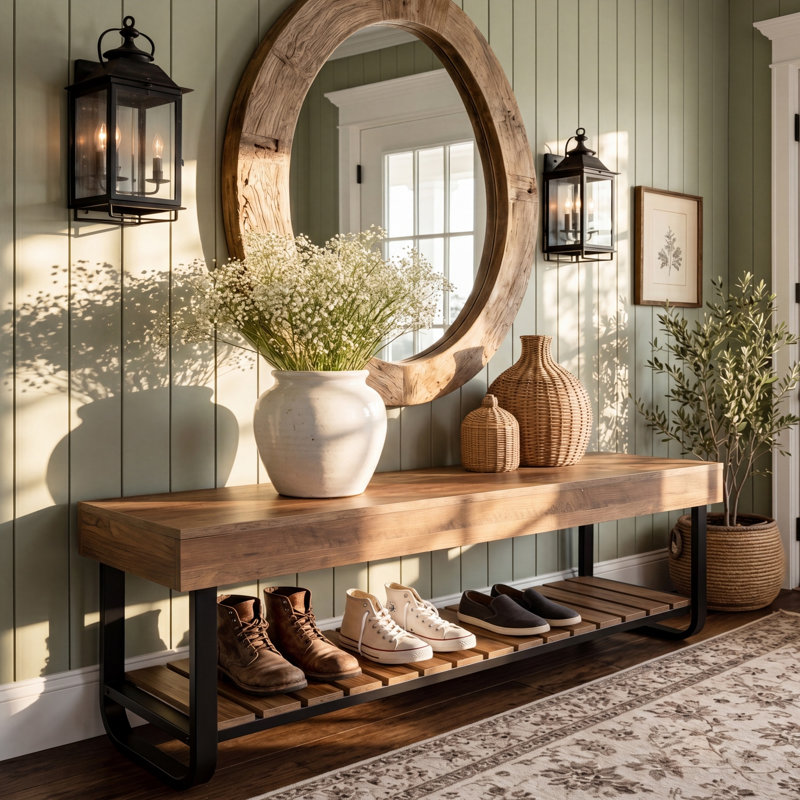 Upholstered Engineered Wood Bench with Shelves