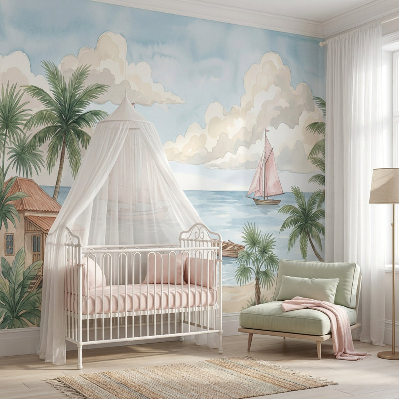 Papier peint Tropical Beach Island Coast Seaside Escape, 100 po x 96 po, Peler et coller