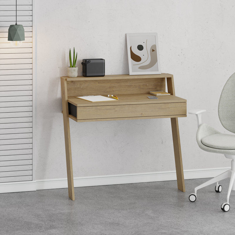 Cowork Modern Floating Desk Wall Mounted With Drawer 94cm Wide, Oak/Anthracite
