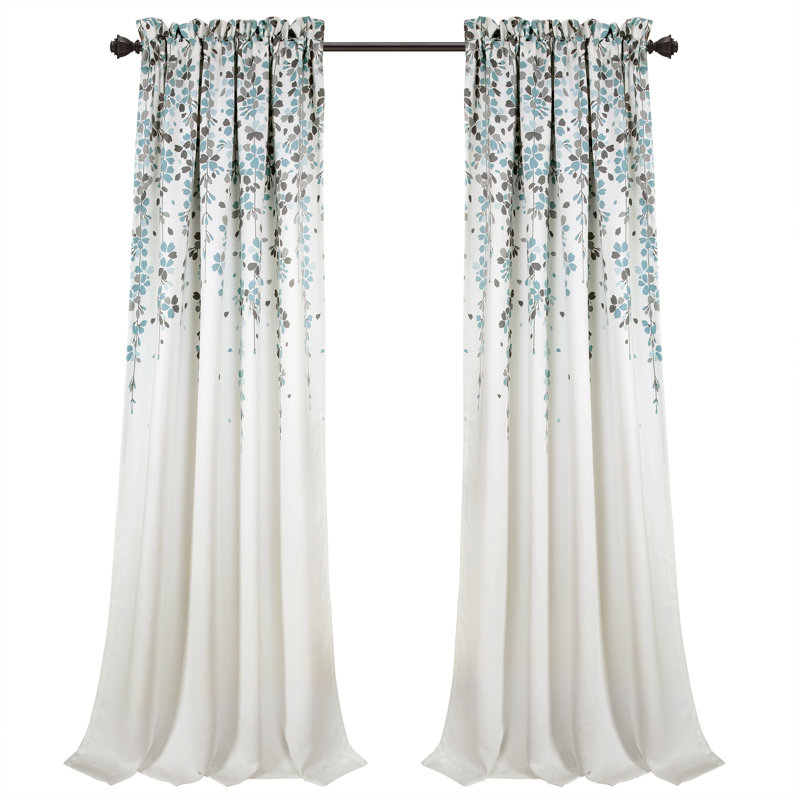 Weeping Flowers Room Darkening Pair, 52" W x 108" H, Blue