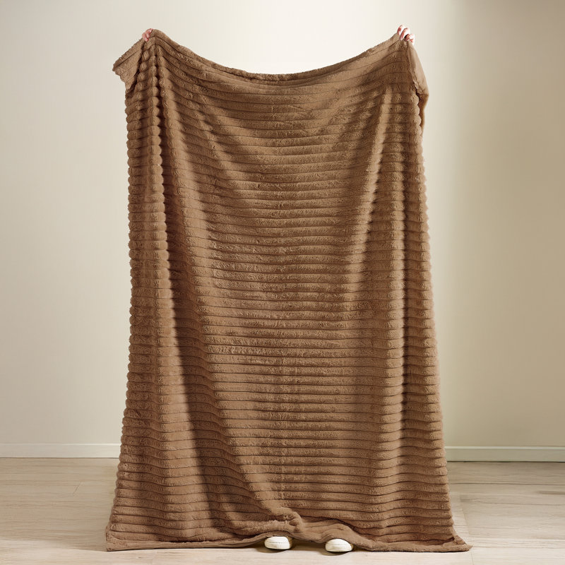 Cosy Ribbed Faux Fur Blanket Throw, Natural