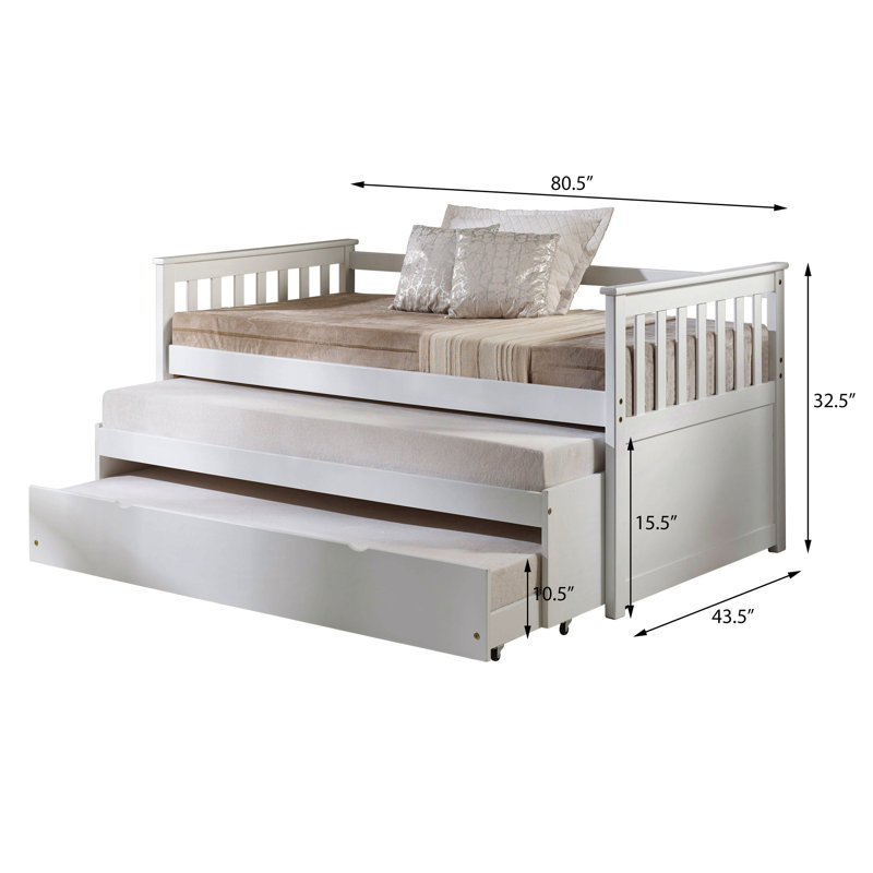 White Slatted Armrest Twin Daybed With Roll-Out Bed
