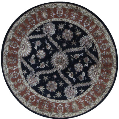 Hand-Knotted High-Quality Black Round Area Rug