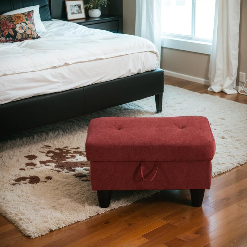 Red Flannel Upholstered Storage Ottoman Bench