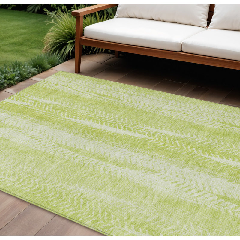 Artichoke Green And Ivory Botanical Leaves Washable Indoor Outdoor Area Rug, Rectangle 9' X 12'