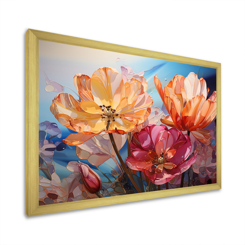 «Glass Tulips», impression sur toile, Cadre doré simple, H 24 po x l 32 po x P 1 po
