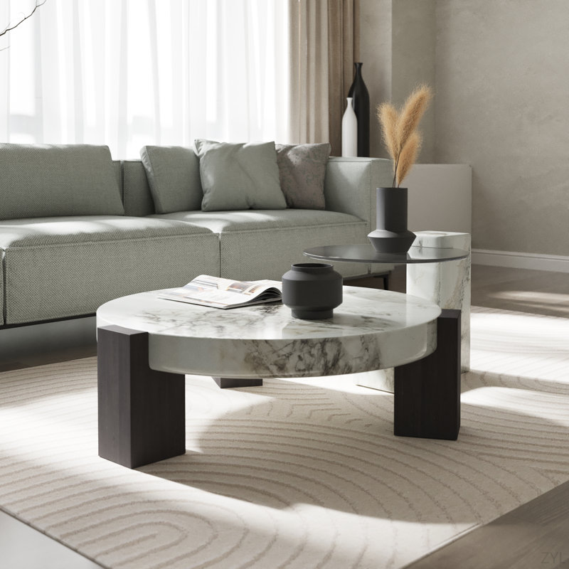 Bianco White Coffee Table With Side Table White