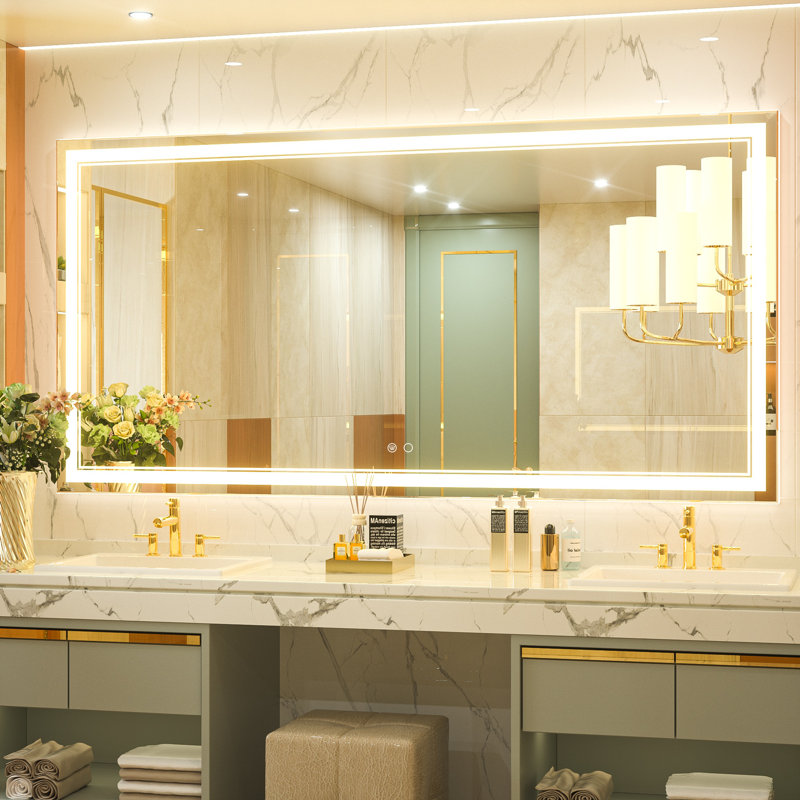 Adorna Frameless LED 3 Colour Dimmable Lighting Bathroom / Vanity Mirror, Memory Function, Anti-fog, 72" x 36"