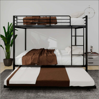 Durable Square Tube Iron Bunk Bed Featuring Safety Rails, Modern Minimalist Look, Ideal For Kids Room, Guest Room Or Shared Space, Easy Assembly & Long - Lasting Performance,