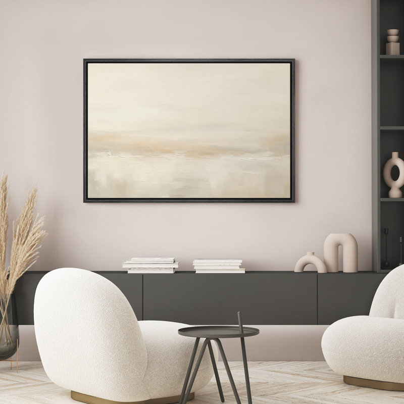 «Minimalist Beige Abstract Contemporary Decor», reproduction d'art sur toile encadrée, Noir, H 24 po x l 36 po
