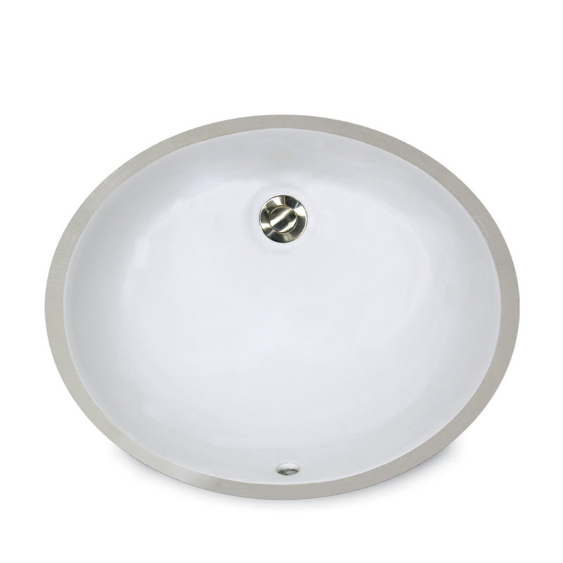 Lavabo de salle de bain ovale encastré en céramique avec trop-plein, Blanc, 15 po x 12 po