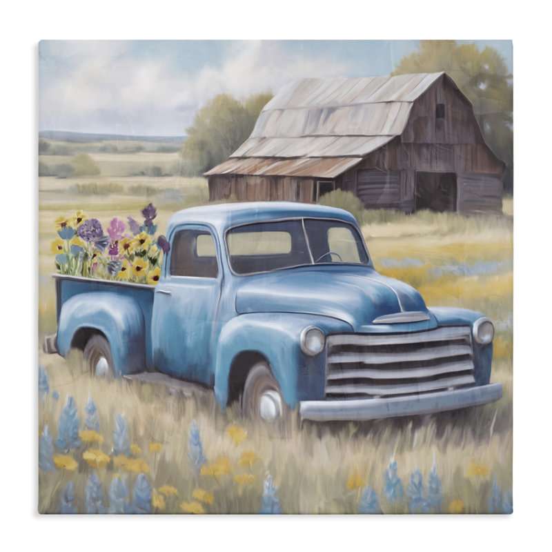 Camion à fleurs en toile bleue antique, design par Kim Allen, H 30 po x l 30 po