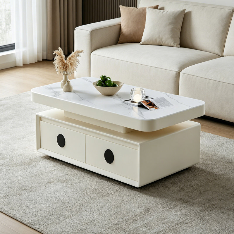 Table basse à 4 tiroirs Modern Minimalisme, Blanc, H 17,71 po x L 43,3 po x l 23,62 po