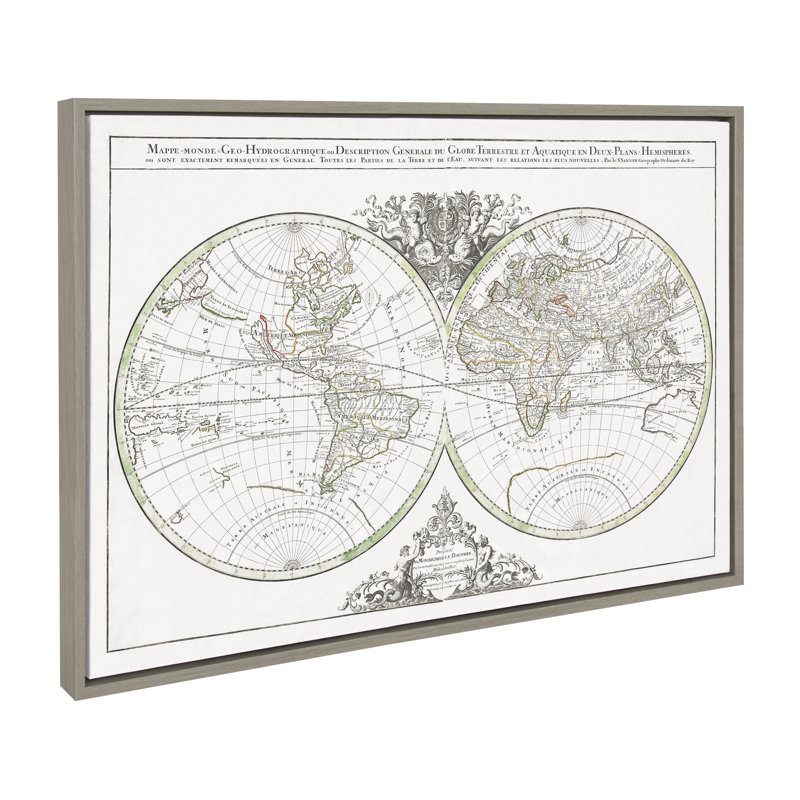 «Vintage World Map» par Corinna Buchholz of Piddix, reproduction d'art sur toile encadrée, Gris