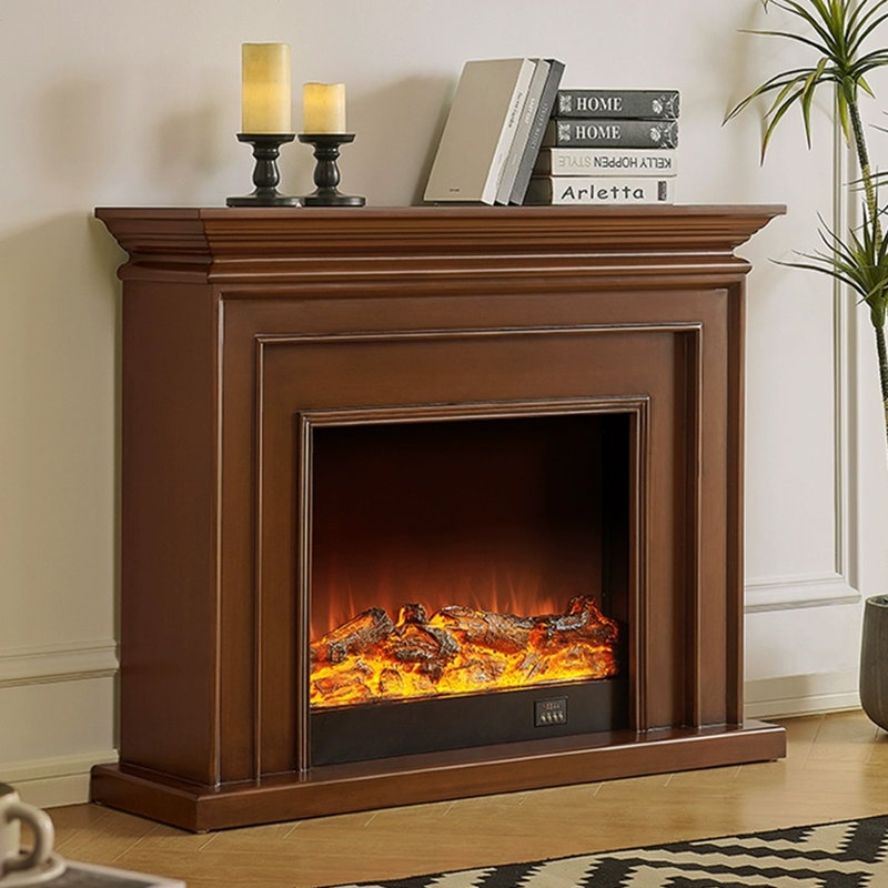 Solid + Manufactured Wood Freestanding Fireplace, Brown