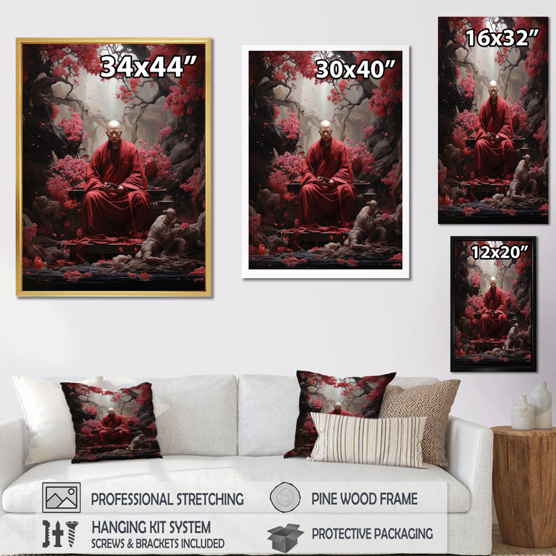 «Munchen Red Buddhism Bodhisattvas Compassion II», reproduction sur toile, Cadre flottant blanc, H 32 po x l 16 po x P 1 po