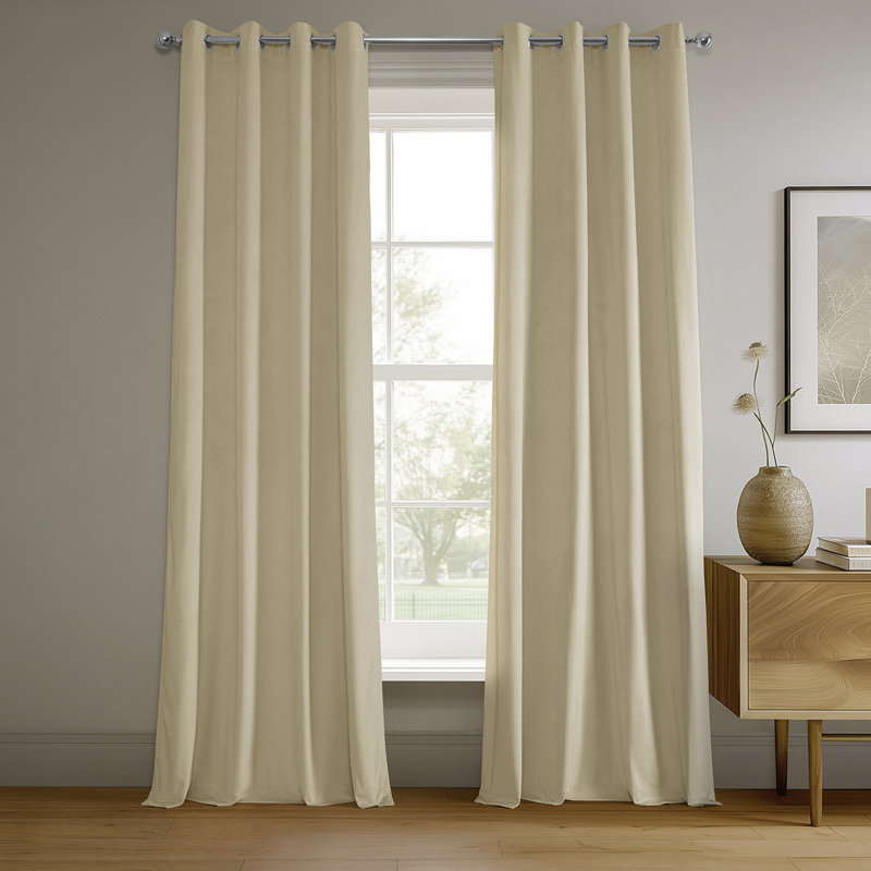 Rafaelita Velvet Thermal Blackout Grommet Single Curtain Panel, 50" W x 84" L, Off White 