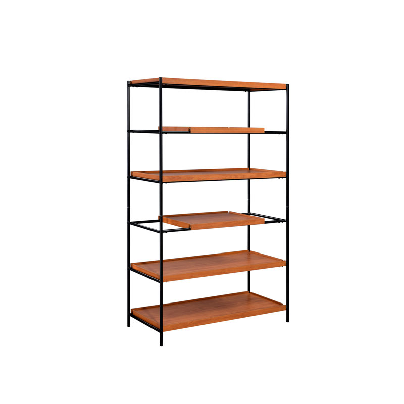 Étagère en chêne miel et noir à 6 tablettes - Mettez en valeur l'esthétique de votre bibliothèque moderne