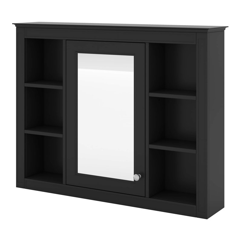 Armoire de salle de bain 35 po x 27,5 po, armoire de rangement murale avec miroir, armoire à miroir avec 6 tablettes ouvertes