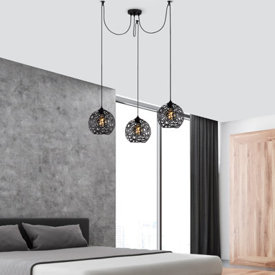 Lustre moderne noir, hauteur réglable, 45,3 po x 45,3 po x 45,3 po | Corps en métal, 3 x douilles E27 (40 W maximum) | Design scandinave et du sud-ouest, éclairage élégant pour la maison et le bureau