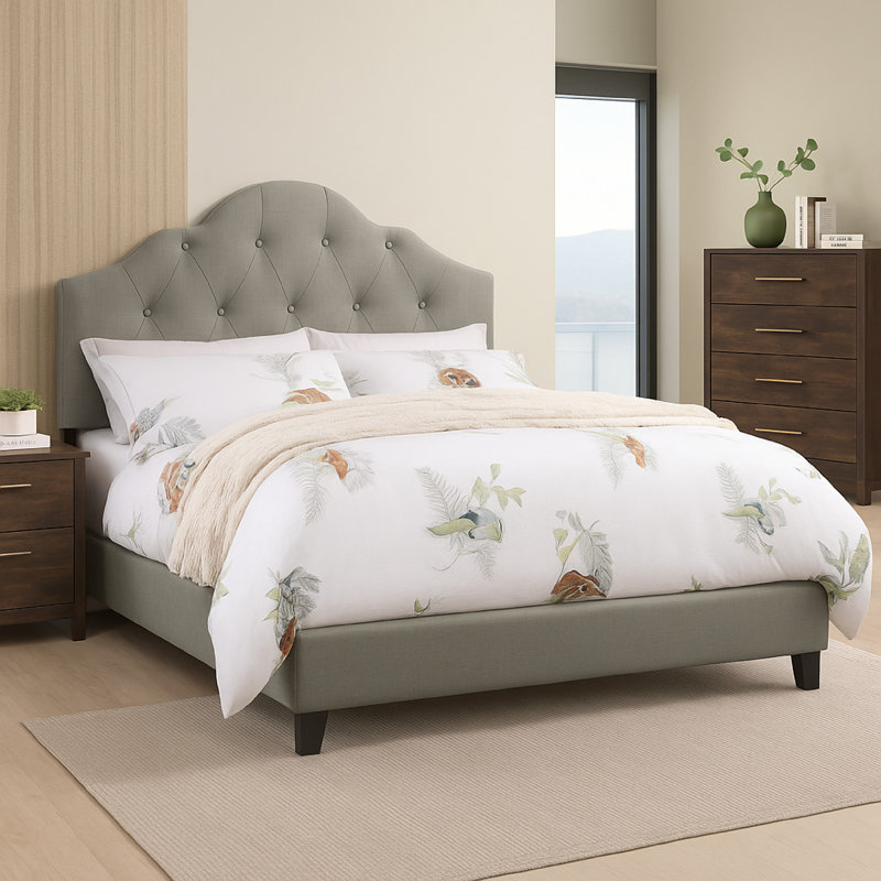 Angeleigh Upholstered Platform Bed, Gray, Queen