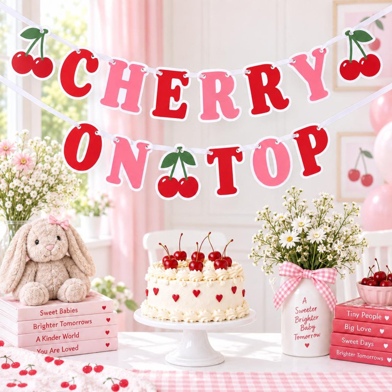Cherry on Top Baby Shower Banner, Cardstock Garland, Girl Party Decor
