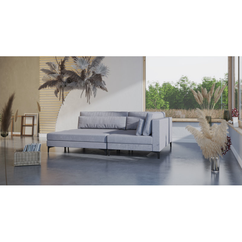 Hundo Cord Corner Sofa with Sleeping Function and Footstool, Right Hand Facing