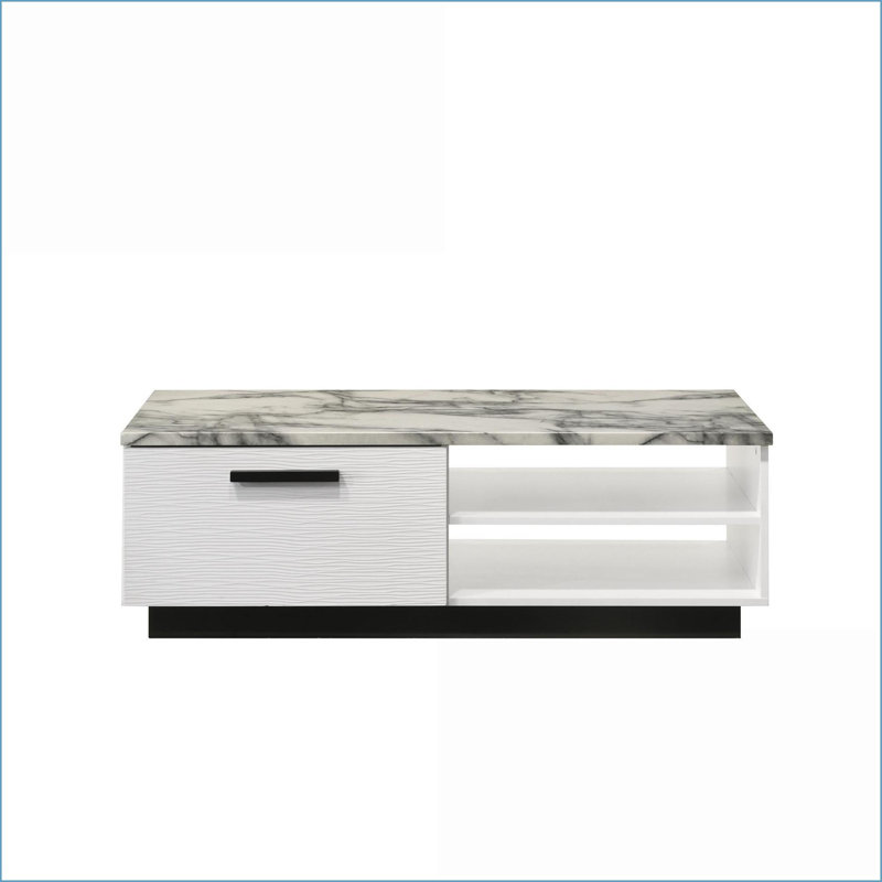 Table basse 47 po en faux marbre blanc - 1 tiroir pour le rangement dans le salon Élégance moderne