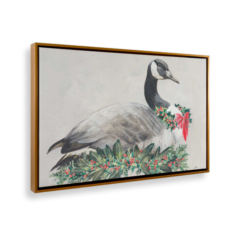 Christmas Goose by Julia Purinton Canvas Art Print, 36" H x 48" W, Framed Print without Mat, Gold
