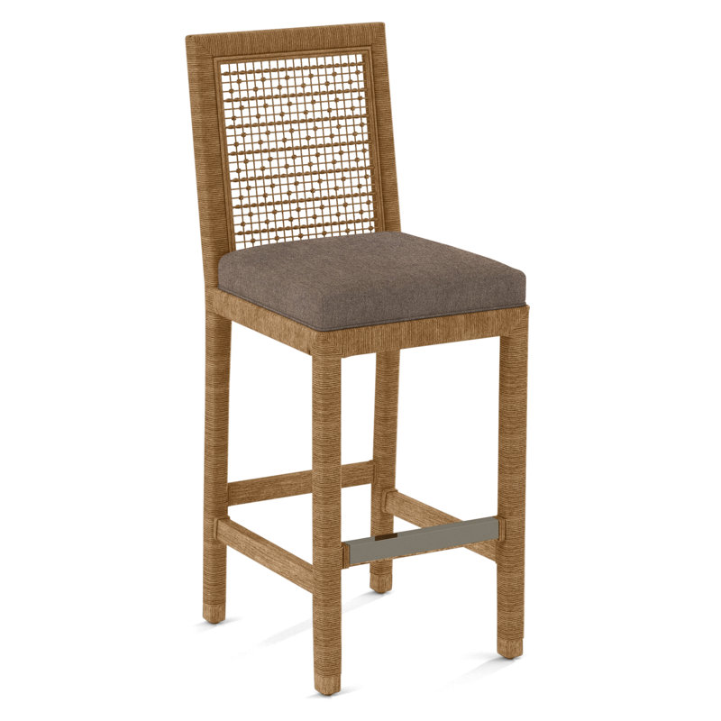 Pine Isle Bar Stool, Sunbrella Beige Pinstripe; 6205-74, Honey
