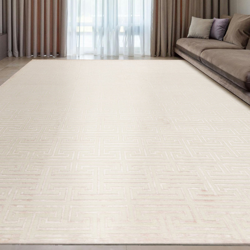 Tapis ivoire et rose de haute qualité noué à la main Windsom