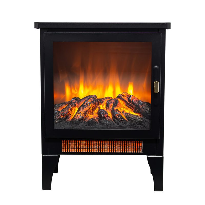 Foyer électrique autoportant de 18 pouces, noir, flamme 3D, certification UL, dispositif de haute sécurité, chaleur 1400W / 700W, 5000, 50000 heures de fonctionnement, sortie d'air par le bas, pied amovible, boutons simples