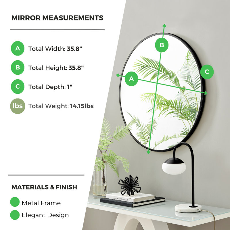 Miroir mural Alcantera, 35,8 po x 35,8 po, Blanc
