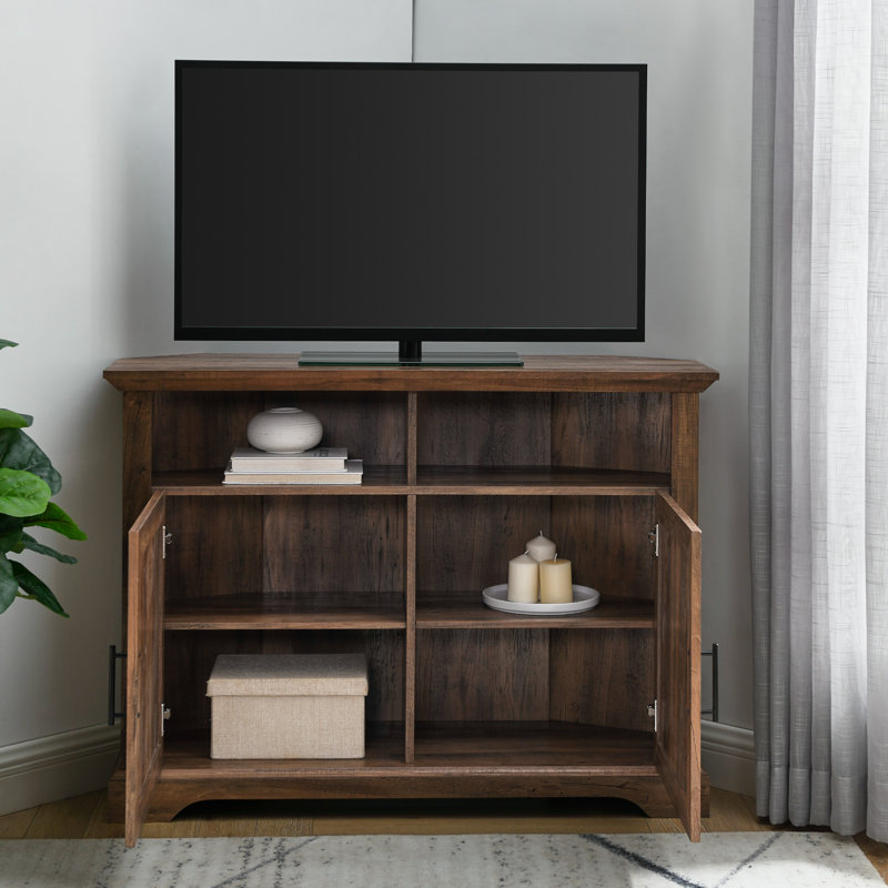 Meuble télé d'angle de 44 po à 2 portes pour téléviseur de 50 po ou moins Rahzel, Chêne rustique