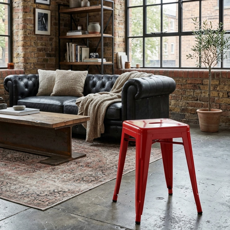 Tabouret d'appoint en métal Ron, Rouge