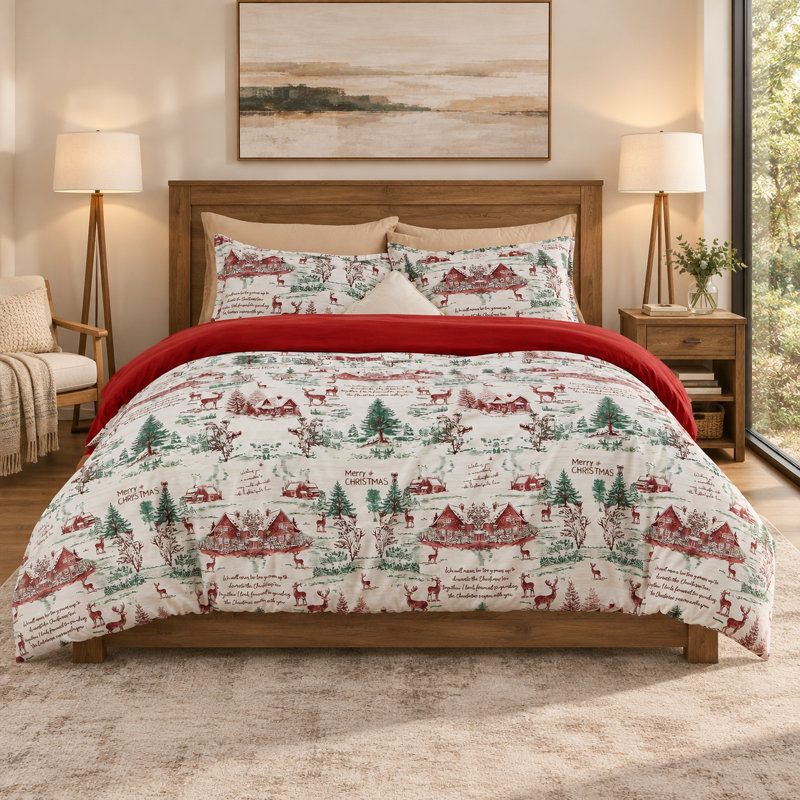 3-Piece Everly Christmas Reindeer Duvet Cover Set, 90"x90"