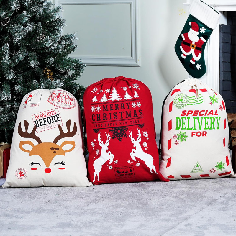 3 Packs 26"x19" Christmas Canvas Gift Bags