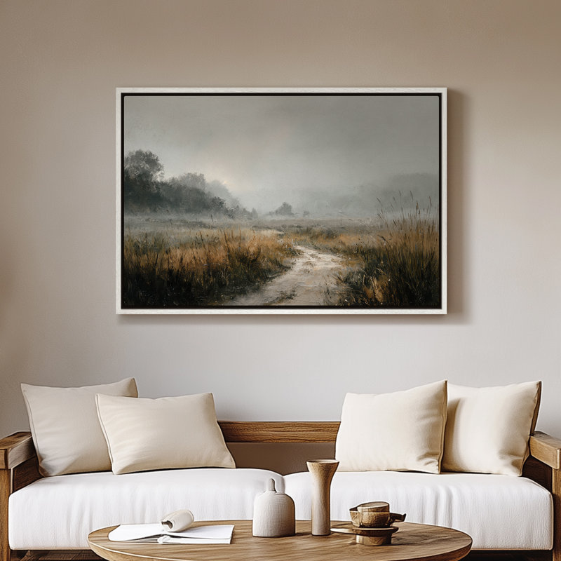 Art mural sur toile encadrée - Chemin de prairie brumeux avec herbes hautes et lumière tamisée - 16 po x 24 po, 24 po x 36 po