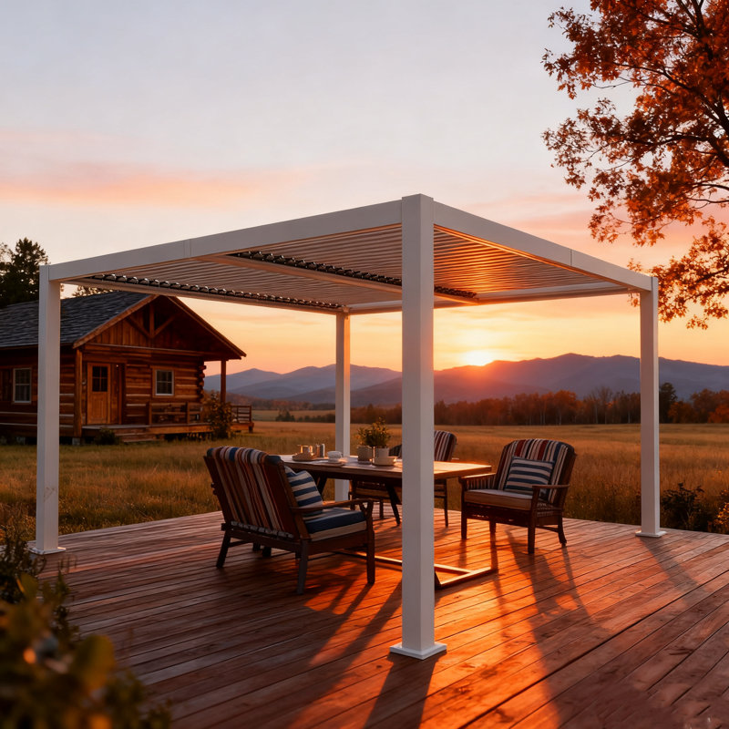 Kozyard Outdoor Louvered Pergola 10' x 12' Pergola Sun Shade All-Weather Aluminum Packing Shelter with Drainage System Adjustable Roof Waterproof for Poolside Patio Garden Yard White