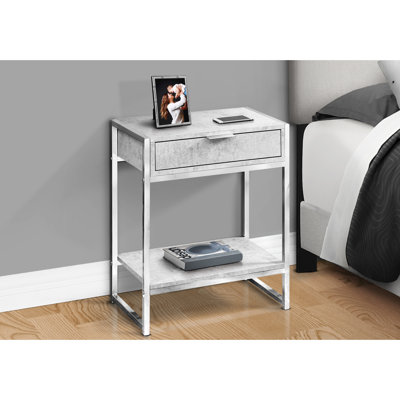 Versatile End Table With Grey Coating And Metal Frame, Storage Drawer Shelf For Interior Decoration Compact Nightstand Modern Finish Build, Bottom Bed