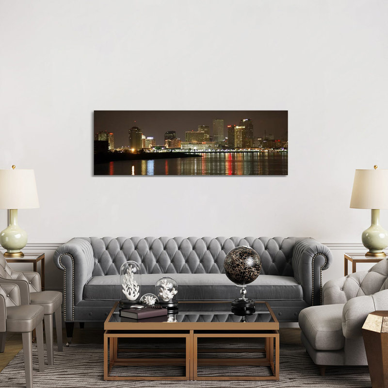 Nola Panoramic Skyline Cityscape (Night) by Unknown Artist - Wrapped Canvas Panoramic Print