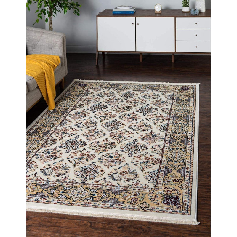 Tapis brun / beige / bleu en polypropylène tissé à la machine Khiran