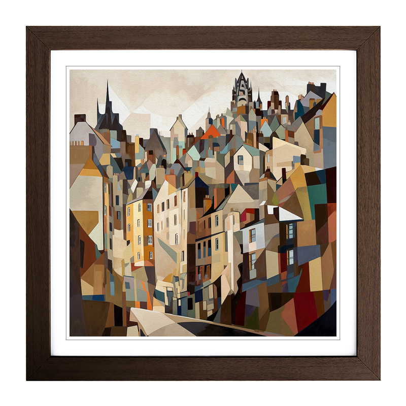 City Of Edinburgh Cubism No.2 - Framed Print, Walnut