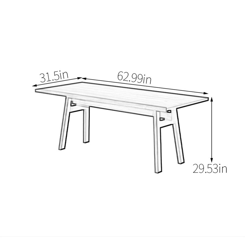 Table de salle à manger en noyer, H 29,53 po x L 62,99 po x l 31,5 po